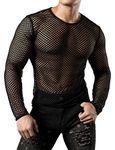 JOGAL Men's Mesh Fishnet Fitted Muscle Top (M, [Long Sleeve] Black)