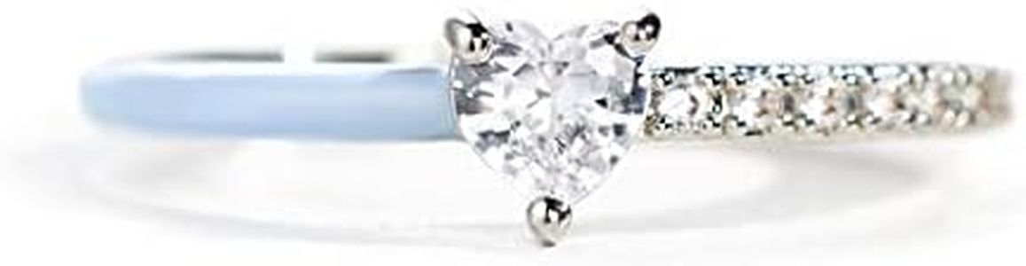 Story Jewellery Heart Rings for Women, Heart-Cut Half Enamel Promise Rings for Mother Daughter Best Friends, Silver Plated Love Jewelry Gifts Birthday Christmas Valentines Gifts for Women, 7, Gemstone, Cubic Zirconia