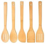 5 Pcs Bamboo Cooking Utensils Set Kitchen Utensils Set Tools Cooking Spatula Spoon Turner Cookware for Non-Stick Pans Healthy Natural Bamboo Wooden Non Scratch Valentine's Day Present