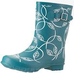 Jileon Half Height Wellington Boots for Women -Wide in Foot (EEE) and Ankle- Durable Boots for All Weathers - Teal Leaves 6