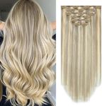 Aison Clip in Hair Extensions 100% Remy Human Hair 18p613 Mixed Bleach Blonde 7A 70G/7Pcs Soft Silky Straight 16clips for Women(20 Inch #18P613)