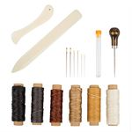 Set of 16 Bookbinding Tools, findTop Bone Folder Creaser Waxed Linen Thread Wood Handle Awl Large-eye Needles for Handmade DIY Bookbinding Crafts and Sewing Supplies