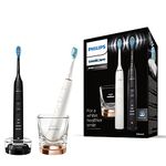 Philips Sonicare DiamondClean 9000 Electric Toothbrush, Sonic Toothbrush with App, Pressure Sensor, 4 Brushing Modes, 3 Intensity Levels, Charging Glass, Black & Rosegold, Dual Pack, Model HX9914/57