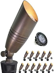 MALORY Brass Landscape Spotlights 12-Pack with Bulb Kit(S02), Low Voltage 12V AC/DC LED Outdoor Spot Uplights for House and Tree,PVC Ground Stake and Wire Connector Included, 5W 2700K Warm White