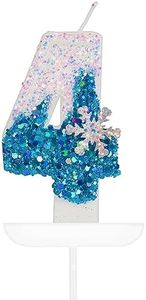 Hongplus Bluey White Frozen Birthday Candles, Sparkler Number 4th Birthday Candle for Party Supplies, Snow Winter Frozen Birthday Party Decorations, Number 4 Cake Toppers Decorations