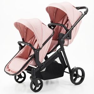Double Stroller for Twins Infants and Toddlers, Foldable Tandem Seating, Convertible Single to Double, Compact Lightweight, PU Wheels,Design Ages 0-3 Years, Pink