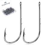 FishTrip Baitholder Hooks Fishing Offset- 100pcs Bait Holder Fish Hook Double Barbed/Long Shank/Closed Eye/Black for Fishing Rigs Freshwater Saltwater 12#