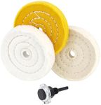 SCOTTCHEN 4" Buffing Polishing Wheel with 1/4" Handle for Drill, 1/2" Arbor Hole,Fine Cotton (50Ply),Ultra Fine Cotton(30 Ply)，Treated Yellow Cotton (38 Ply) -3pcs