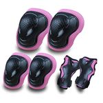GEQID Kids Knee Pads and Elbow Pads Wrist Pad for Roller Skating Skate Protec Gear Rollerblade Bicycle Boys Youth 5-12 Years Old (Pink)