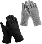 2 Pairs Women's Winter Gloves Thermal Warm Lining -Elastic Cuff Cozy Thick Touchscreen Texting Knit Gloves (Black/Gray)