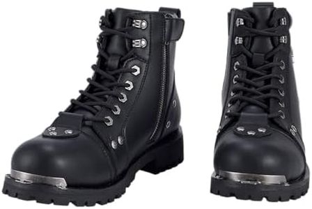 Black Men's Motorcycle Boot For Riding PU Leather Combat Boots For Men Waterproof Biker Boots with Lace-Up Side Zipper, Black, 8