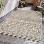 Adiva Rugs Outdoor Indoor Area Rug, Weather Resistant, Easy to Clean, Stain Resistant Floor Mat for Dining Room, Backyard, Deck, Patio (Wooden, 3'7" x 6')