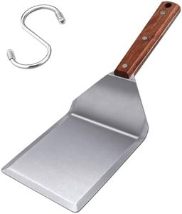 Pharamat Stainless Steel Griddle Hamburger Spatula with Strong Wooden Handle, 13.5 x 5 inches, Heavy Spatula Turner with Hook, Great for Pancake Flipper, Fish, Eggs, Burgers, Omelet and More