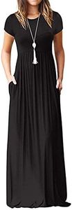 MISFAY Women Short Sleeve Loose Plain Maxi Dresses Casual Long Dresses Pockets - - Medium