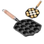 Cast Iron Aebleskiver Pan,14 Holes Takoyaki Pan Nonstick Cast Iron Ebelskiver Pan,Mochi Maker Grill Pancake Pan with Detachable Handle