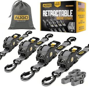 AUGO Retractable Ratchet Straps | 4 Heavy Duty Ratchet Straps Self Retractable Tie Down Straps with Soft Loops & Storage Bag for Motorcycle, Truck, Trailer, Cargo Van | 1200 Lb Break Strength 1” x 10’