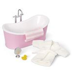 LUNDBY Dolls House Furniture Bathroom Set – Freestanding Bath + Bathrobe + Mirror + Rubber Duck + Towel – Doll House Accessories – 5-piece set for 11cm Mini Dolls – Age 4+ 1:18