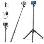 K&F Concept 67''/170cm All in One Selfie Stick Tripod for Phone Camera, Eccentric Tube Extendable Tripod for Action Camera with Bluetooth Remote, Load Capacity 4kg E224A3+BH-18