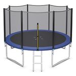 COSTWAY Outdoor Trampoline, 8FT 10FT 12FT Round Trampolines with Safety Enclosure Net, Ladder, Padded Poles, Weatherproof Combo Bounce Trampoline for Kids Adults (12FT, External-Net)