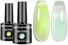 Senvenski Light Green Jelly Gel Nail Polish, Ice Crystal Nude Sheer Clear Glass Green Gel Polish Translucent Soak Off Gift Set UV LED Art Varnish Kit (CS2-017)