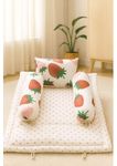 NWF Premium Cotton Baby Bedding Set with Soft Mattress, Pillow & 2 Side Bolsters | Breathable & Comfortable for Infants & Toddlers (0–24 Months) | Unisex Strawberry Print | 26×40 Inches
