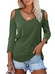 Amoretu Summer Blouse Short Sleeves Tunic Cold Shoulder Tops Shirts for Women - green - Large