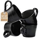 Navaris Linen Artisan Mug Set (4 Pieces) - Large Coffee Mug Set for 4 - Elegant Stoneware Drinkware for Home Kitchen - 11.8 oz (350 ml) Mugs - Charcoal Black