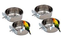 Bird Feeding Dish Cups, Parrot Food Bowl Holder-Stainless Steel Coop Cup, Bird Cage Water Bowl for Parakeet African Greys Conure Cockatiels Lovebird Budgie Chinchilla (500.ml Clamp Pack of 4)