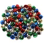 Kids B Crafty 80 Pack 15mm Jingle Bells - Festive Colored Sleigh Bells for Crafts, Small Christmas Decorations, Cat Collars, Musical Instruments, Santa Hats, Crafting