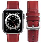 Fullmosa Real Leather Band Compatible with Apple Watch Band 49mm 46mm 45mm 44mm 42mm,Yola Leather Apple Watch Strap for iWatch Ultra SE Series 10/9/8/7/6/5/4/3/2/1 Men Women, Red+Silver