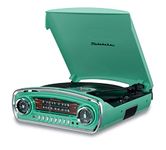 Studebaker 3-Speed Pitch Control Turntable with Bluetooth Receiver AM/FM Stereo Radio/USB Slot for MP3 Playback/Headphone and Aux in Jacks (Teal)