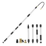 Gutter Cleaner Tool from The Ground, 7FT Extension Pole Wand for Garden Hose, with Bendable Head & 4 Adjustable Spray Nozzles for Roof and Eavestrough Cleaning