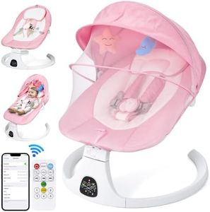 Duguivisci Baby Swing for Newborn, Portable Electric Babies Swinger Whit Remote Control,Bluetooth, Music Speaker, 5 Swing Speeds, 3 Types of Sitting Settings (Pink)