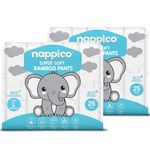 Nappico Ultra Soft Organic Bamboo Diapers | Large (L) Size | Pant Diapers | For 9-14 kg | Super Dry | Quick Absorption | With Wetness Indicator | Leak-Proof | Rash-Free | Unisex | 25 Count | Pack of 2