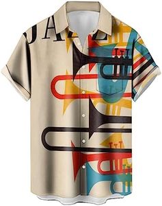 Ecosunny Jazz Music Shirts for Men Print Short Sleeve Street Hawaiian Casual Button Down Collar Shirt