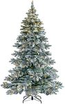 WeRChristmas Pre-Lit Snow Flocked Alpine Christmas Tree, White, 7 ft