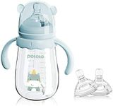 POTATO Glass Baby Bottles, Anti-Colic Breastfeeding Bottles with Fast Flow Nipple, Suitable for Babies 6-12 Months, 2 Replaceable Nipples, 8 oz, Blue