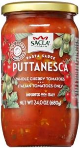 SACLA Puttanesca Cherry Tomato Pasta Sauce with No Added Sugar | 100% Italian Grown Tomatoes with Olives, Capers & Garlic | 24 oz Glass Jar | Imported from Italy | Non-GMO Authentic Italian Sauce