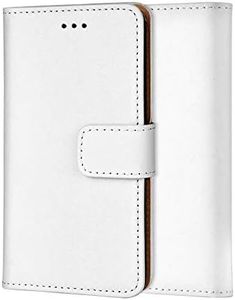 ameego Premium Genuine Real Leather Slim Wallet Flip Stand Case Cover for Samsung Galaxy ACE 2 i8160 (White)