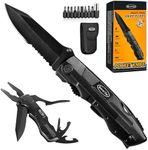 RoverTac Pocket Knife Tactical Folding Knife Multi Tool Survival Camping Knife, Multitool Knife Pliers Bottle & Can Opener 9-Pack Screwdrivers Liner Lock Nylon Sheath, Pocket Knife for Camping Hiking