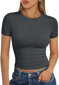 Trendy Queen Womens Basic T-Shirts Scoop Neck Short Sleeve Crop Tops Cute Summer Tops Slim Fit Tees Y2k Clothing 2024 Gray L