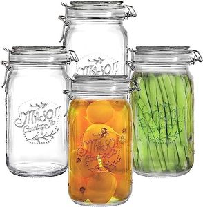 Tebery 4 Pack Clear Wide Mouth Glass Mason Jars with Airtight Clamp Lids, 32Oz Glass Storage Containers Large Kitchen Canisters for Food, Flour, Pasta, Coffee, Candy, Dog Treats, Snacks & More