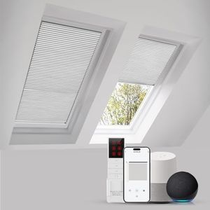 ZSTARR Motorized Skylight Shades Cellular Honeycomb Electric Blinds with Solar Panel Cordless Rechargeable Shades with Remote for Roof Inclined Plane Room Custom Size(Black Out White)