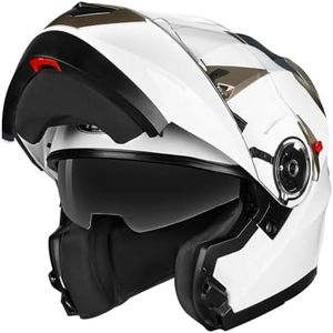 Motorcycle Modular Full Face Helmet DOT Approved - YEMA YM-925 Motorbike Casco Moto Moped Street Bike Racing Helmet with Sun Visor for Adult,Youth Men and Women - White,S