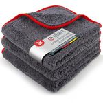 Glart 443TP 3 Super Absorbent Microfibre Thick Plush Cloths 40 x 40 cm, Car Wash, Cleaning and Drying, Suitable for Motorcycle, detailing, washing cloth, Anthracite