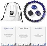 GolbalJew Natural Stone Beads Bracelet With Healing Stones Crystal Beginner Gift Set of 4 for Emotional Balance, Lava Rock, Lapis Lazuli, Sodalite, Apatite, Turquoise, Amazonite, Obsidian, Hematite,