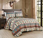 Chezmoi Collection Sanse 3-Piece Southwestern Geometric Motif Quilt Set - Multicolor Red Brown Blue Cream Printed Microfiber Lightweight Quilted Bedspread Set, King (118" x 95")