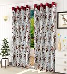 STAR DECOR Heavy Long Crush Floral Printed Polyster Curtain - 9 feet Long Door, Maroon [3 Piece]