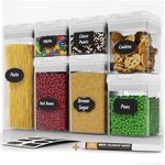 Chefs Path Food Storage Container with Lids Airtight - Set of 7 Variety Kitchen Storage Containers for Cereal, Biscuits, Flour & Pasta Storage & Kitchen Organisation - Food Labels & Marker Included