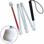 Aluminum Mobility Folding White Cane for Vision Impaired and Blind People (folds down 6 sections) (120 cm (47.2 inch), Black Handle)